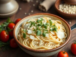 Creamy cottage cheese pasta with fresh herbs and parmesan