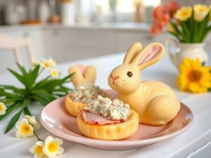Bunny-shaped biscuits with ham salad filling