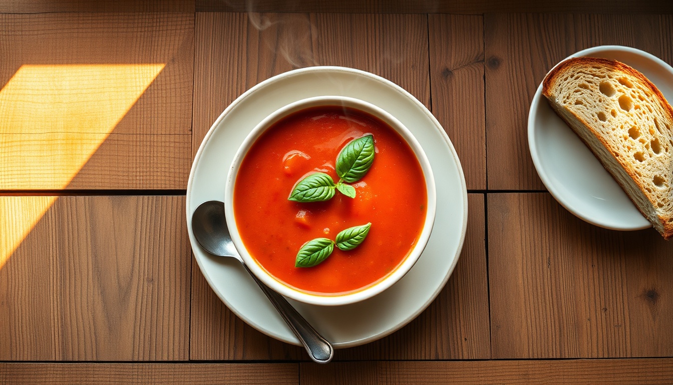 Tomato basil soup in a bowl