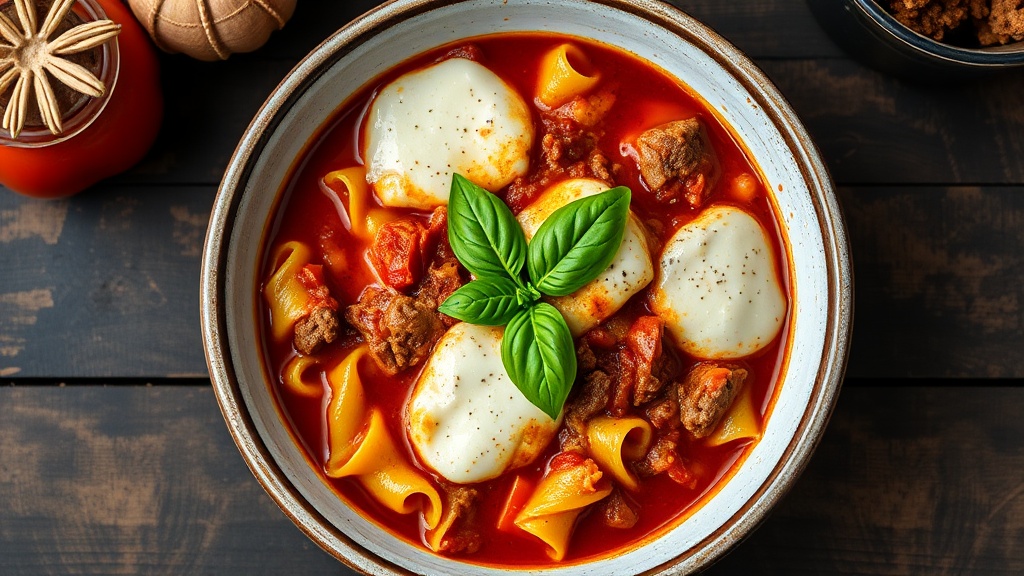 Lasagna soup with pasta and cheese