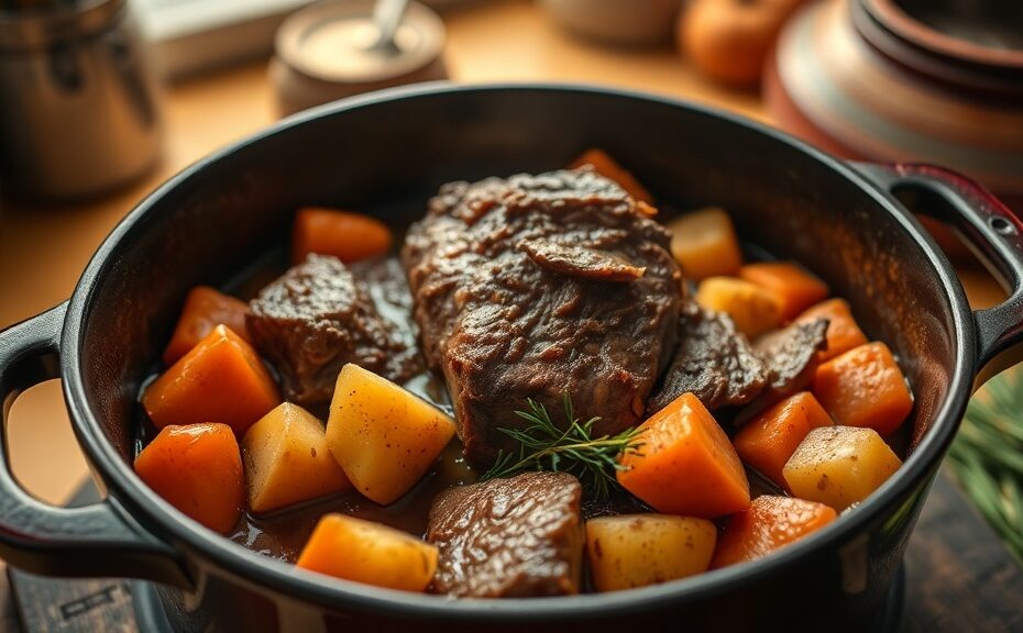 Sunday pot roast with carrots and potatoes