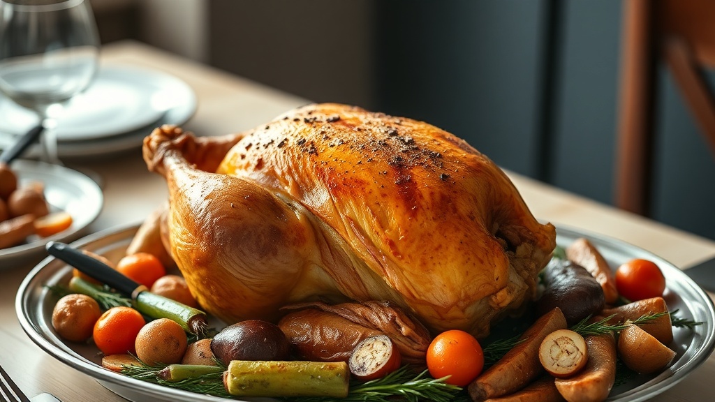 Simple roast chicken on a serving platter
