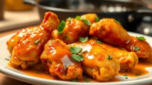 Sweet and spicy honey butter chicken with crispy golden glaze