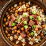 Black-eyed peas and rice in a cast iron skillet — Nana Ruth's Hoppin' John recipe