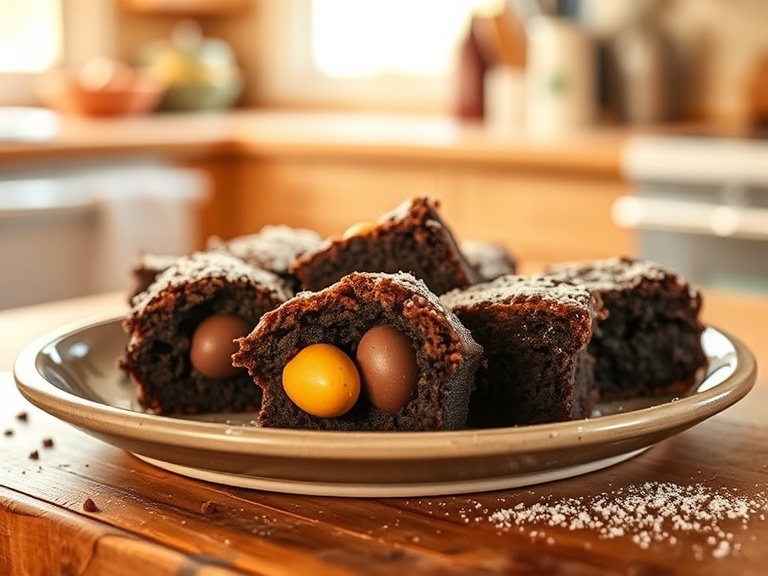 Fudgy chocolate brownies decorated as Easter eggs with colorful icing