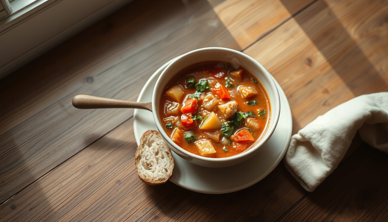 Hearty minestrone soup with vegetables