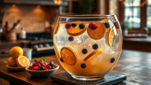 Sparkling champagne punch in a glass bowl