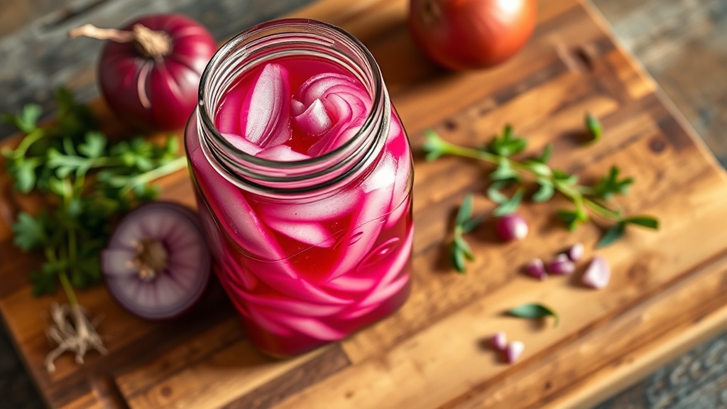 Quick pickled red onions in a jar