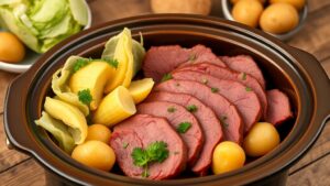 Slow cooker corned beef with cabbage and potatoes