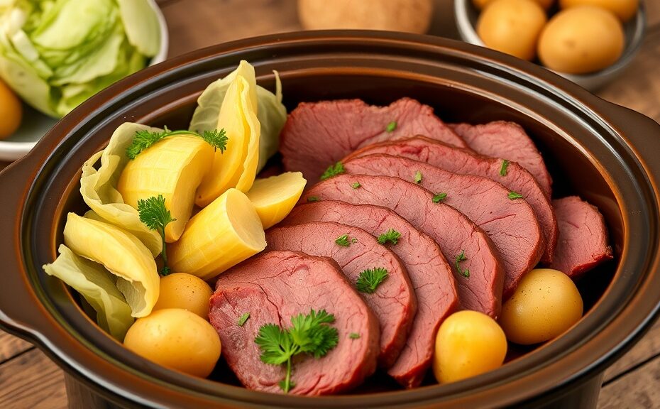 Slow cooker corned beef with cabbage and potatoes